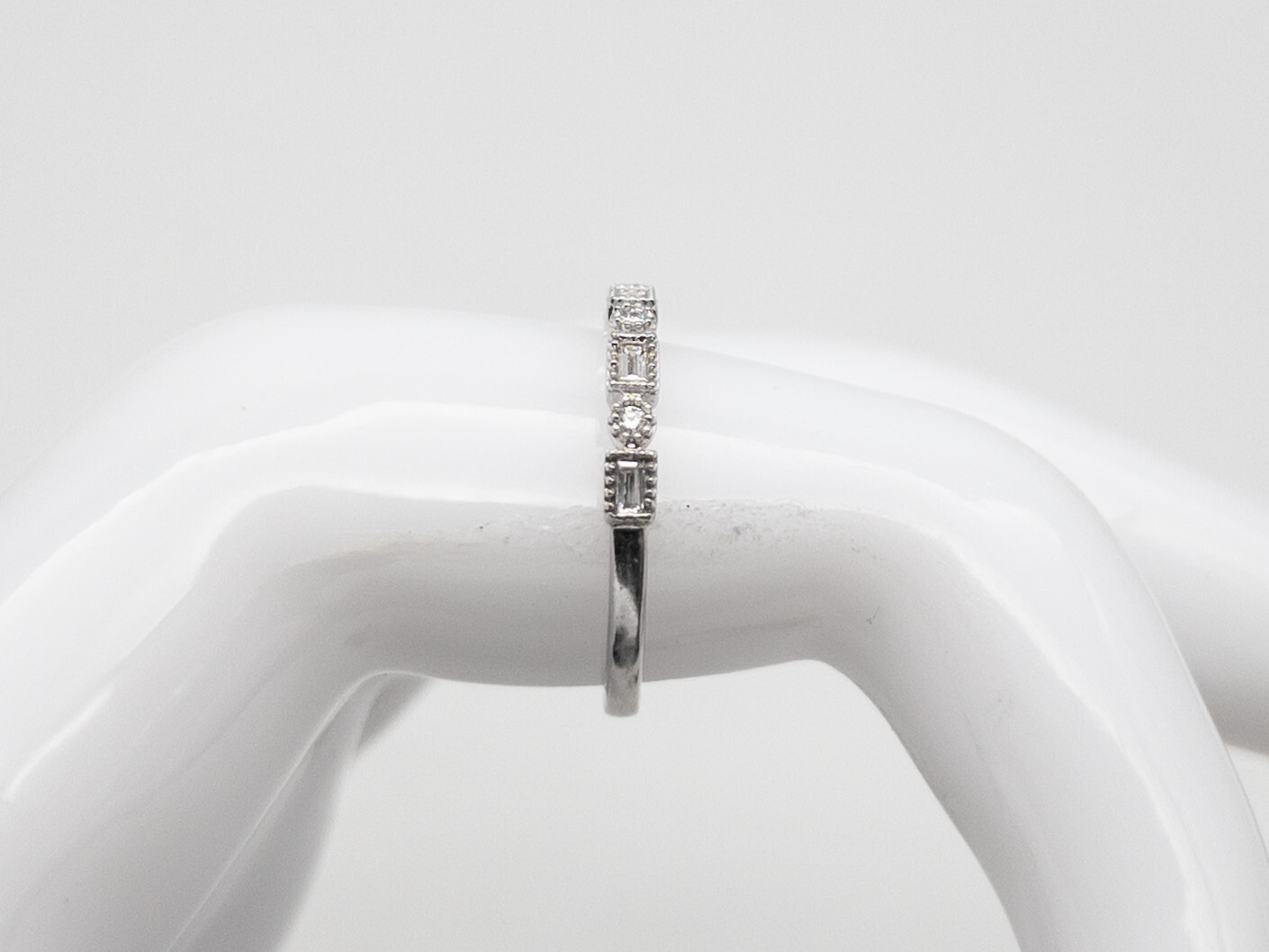 NEW $2400 .75ct VS H Baguette Round Diamond 14k White Gold Wedding Band Ring