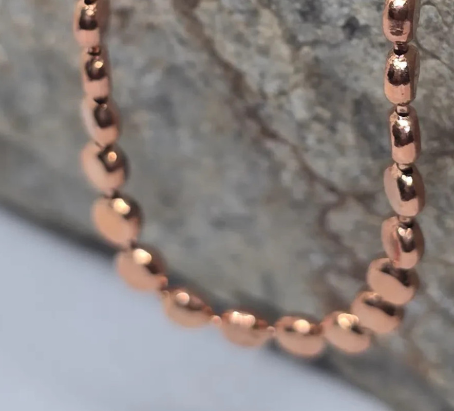 9 inch Pure Copper Flat Round Bead Chain Anklet, Healing Jewelry, Spiritual
