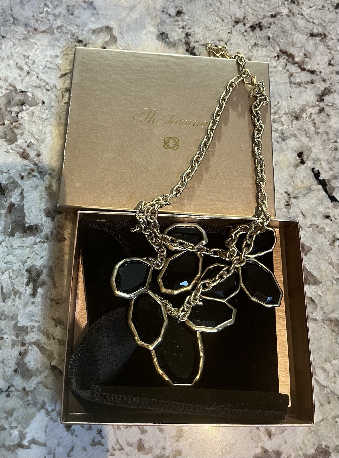Vintage Shoshanna black & gold tone statement necklace. Pre-Owned Condition-Good