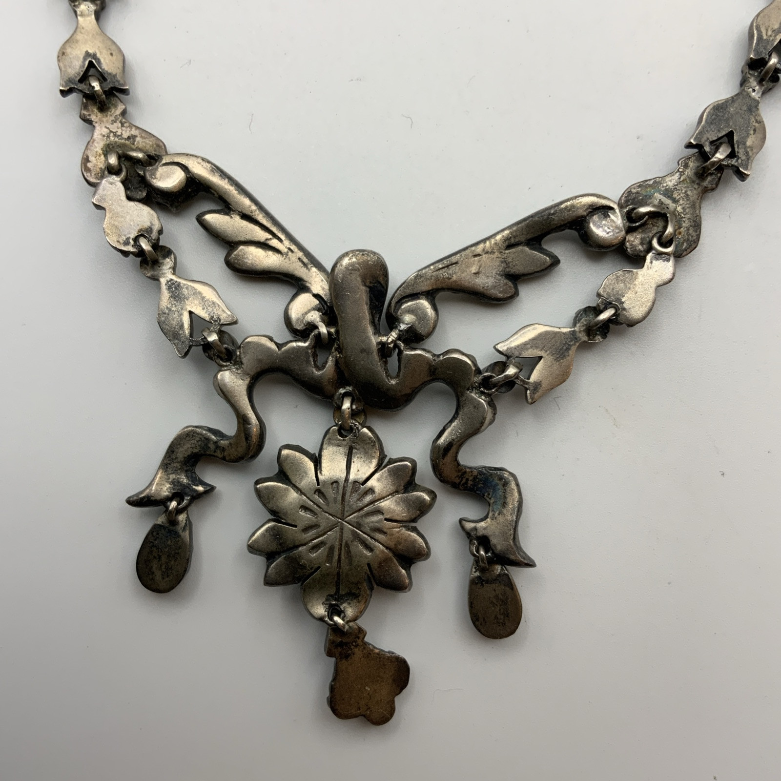 Antique Victorian Diamond Paste Sterling Silver Foiled Back Necklace, 41.7g