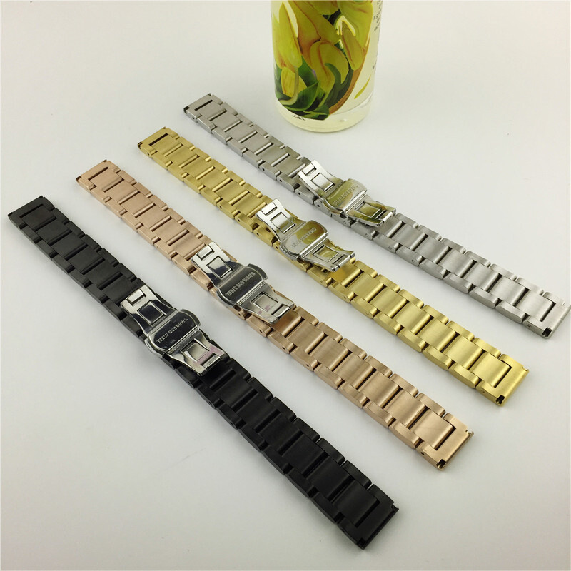 Stainless Steel Solid Metal Watch Band Strap Butterfly Buckle Bracelet 16-26mm