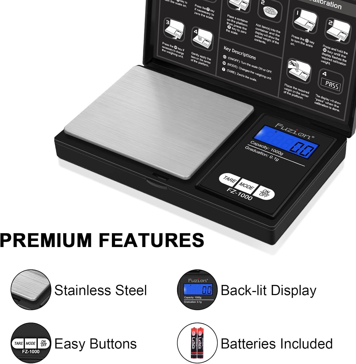 Fuzion Digital Pocket Gram Scale 1000G/0.1G, Small Digital Scales Grams Ounces G
