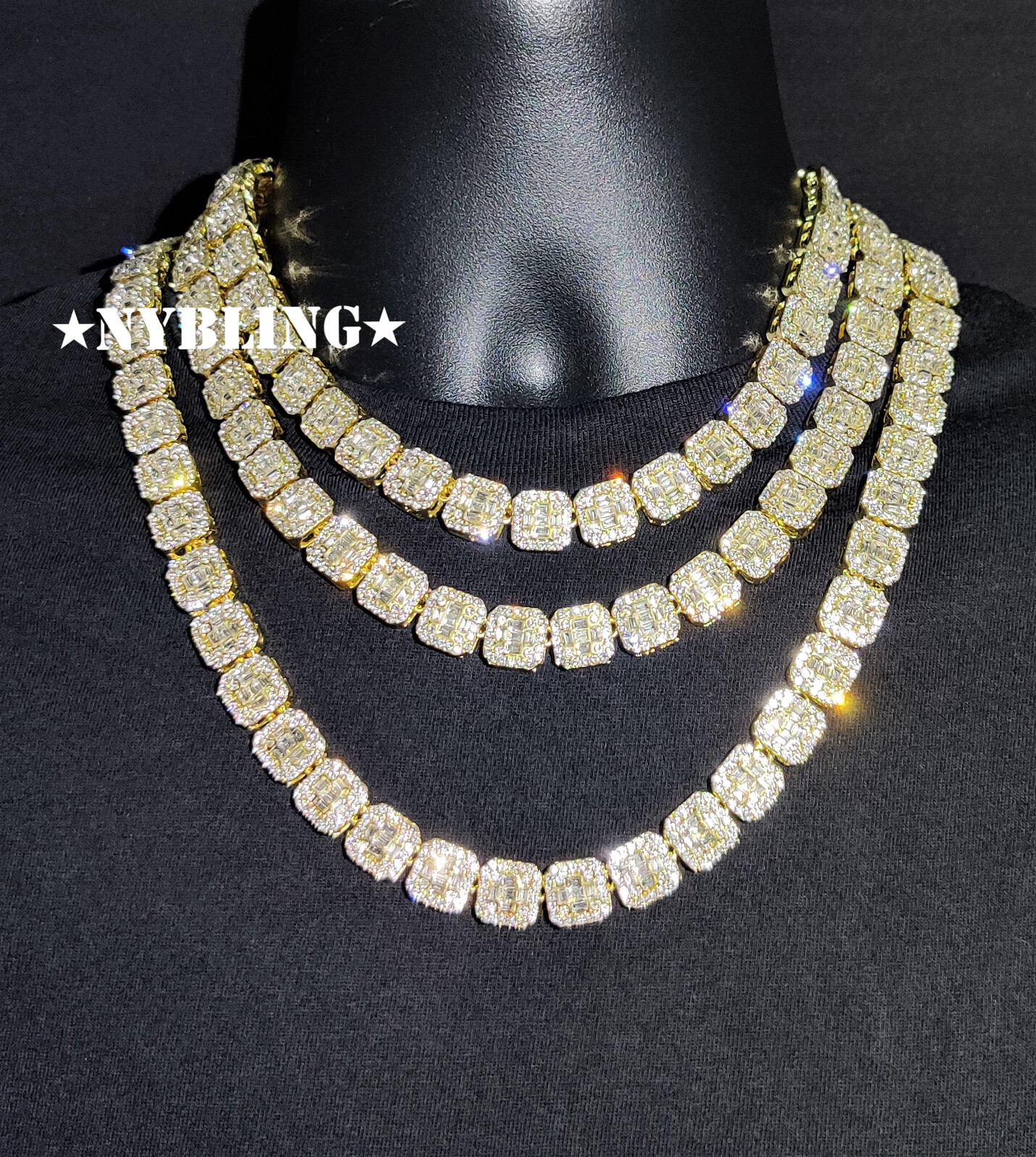 18″ or 20″ Iced Baguette Tennis Chain Choker Necklace Plated CZ Hip Hop Jewelry