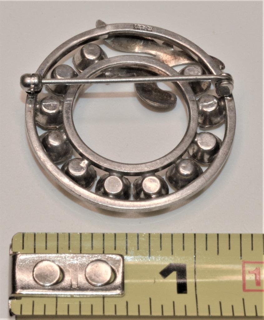 Vtg 50s Stamped VAN DELL STERLING Silver Rhinestones WREATH Pin Brooch 6.80g