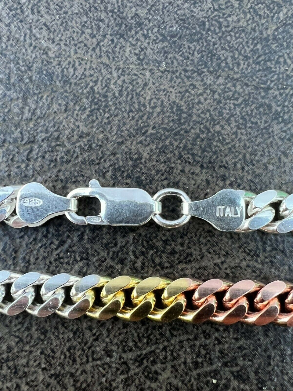 Tri Color Yellow Rose Gold Plated 925 Sterling Silver Miami Cuban Chain 2-6mm