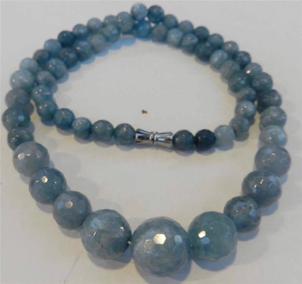 6-14mm Brazilian Blue Aquamarine Faceted Gemstone Round Beads Necklace 18"
