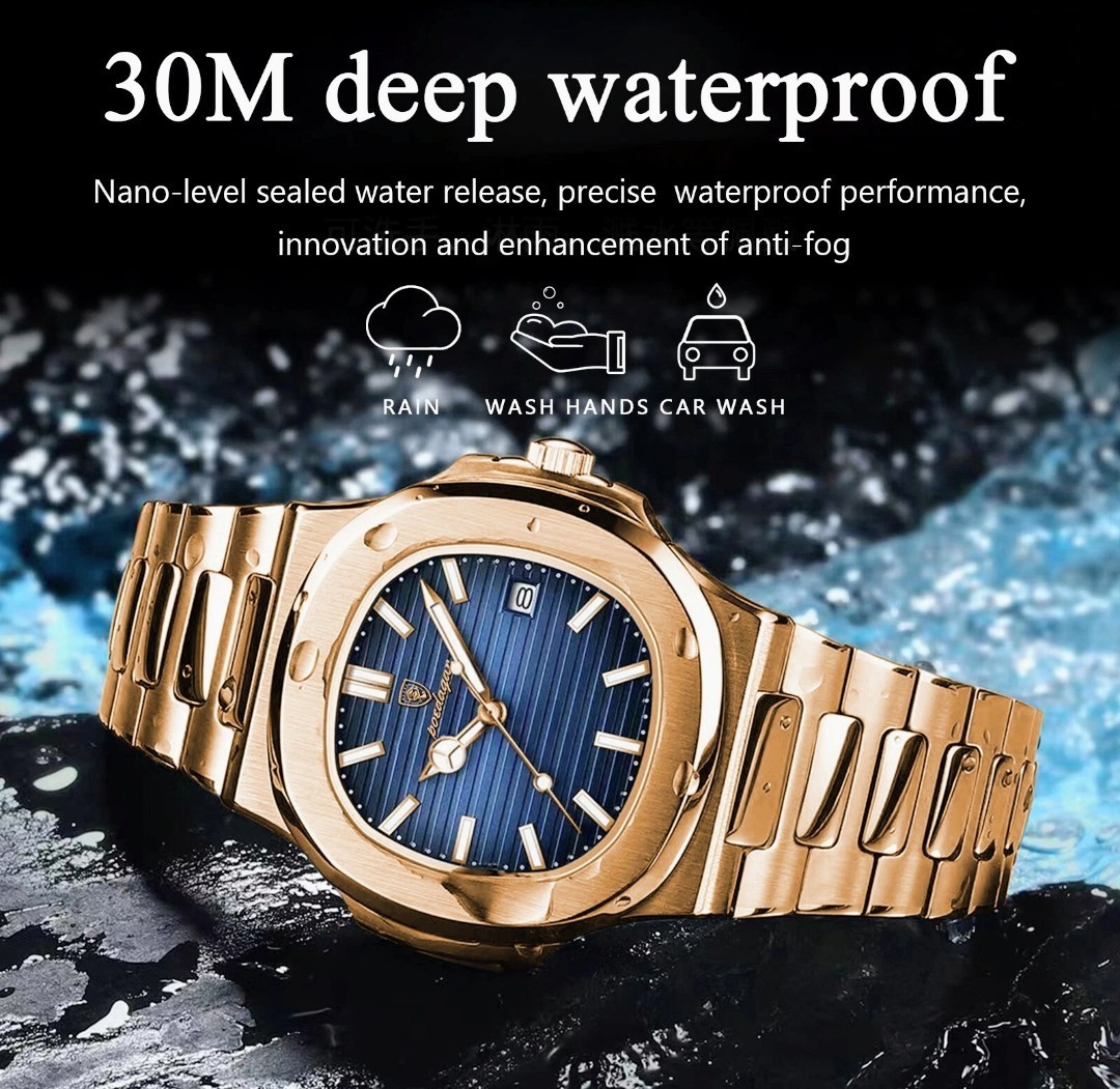 Poedagar Mens Luxury Quartz Watch Waterproof Stainless Steel Rose Gold Square
