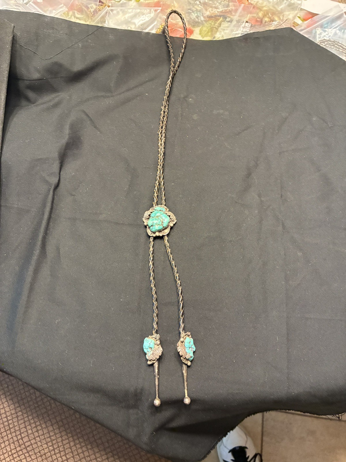 Unsigned Handmade Navajo Turquoise / Silver Old Pawn Bolo Necklace Unhallmarked