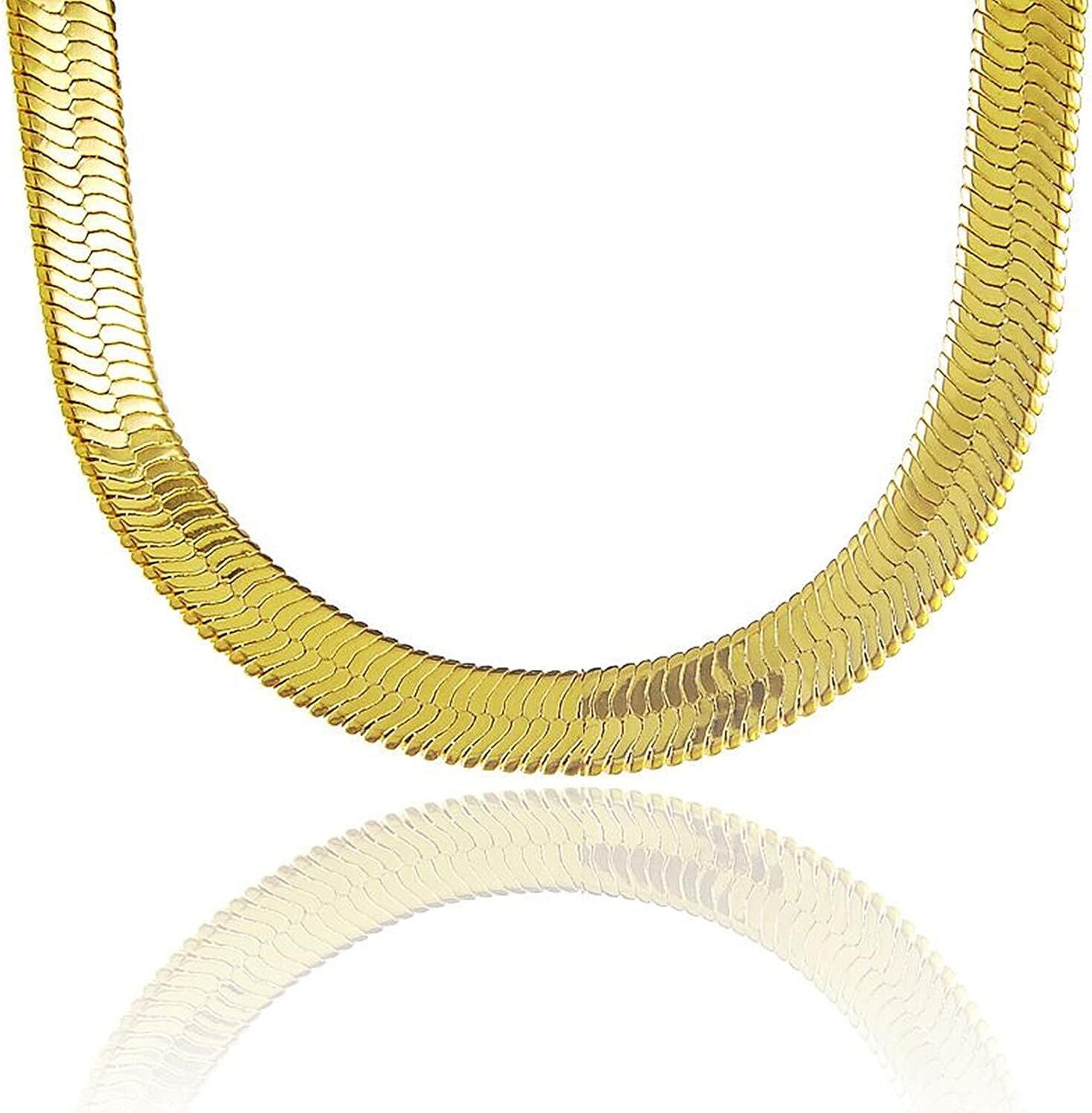 Gold Tone Clavicle Chain Flat Snake Bone Herringbone Choker Neck Necklace Chain