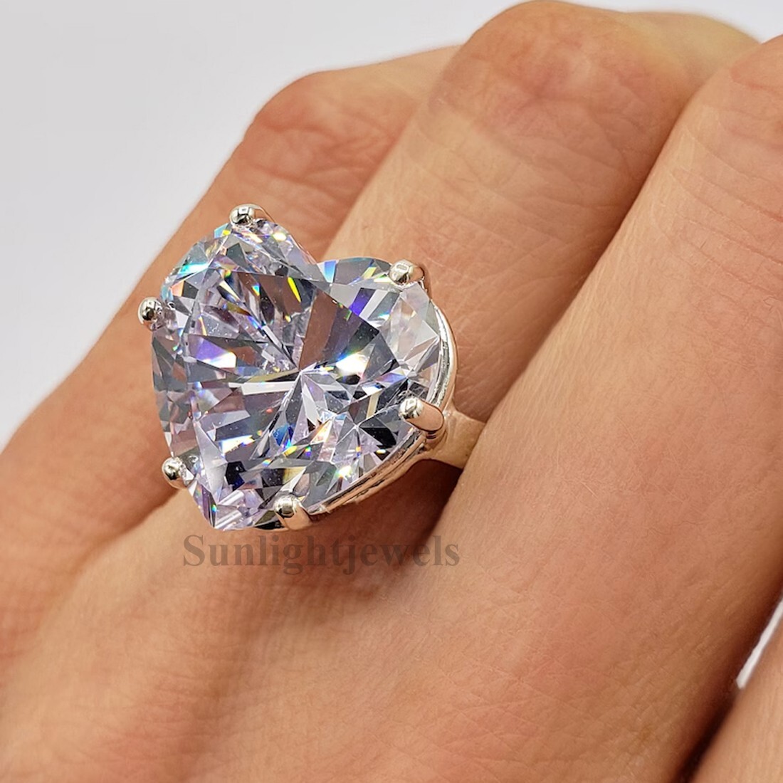 RARE 7.20 Ct Certified Heart Cut Solitaire White Treated Diamond 925 Silver Ring