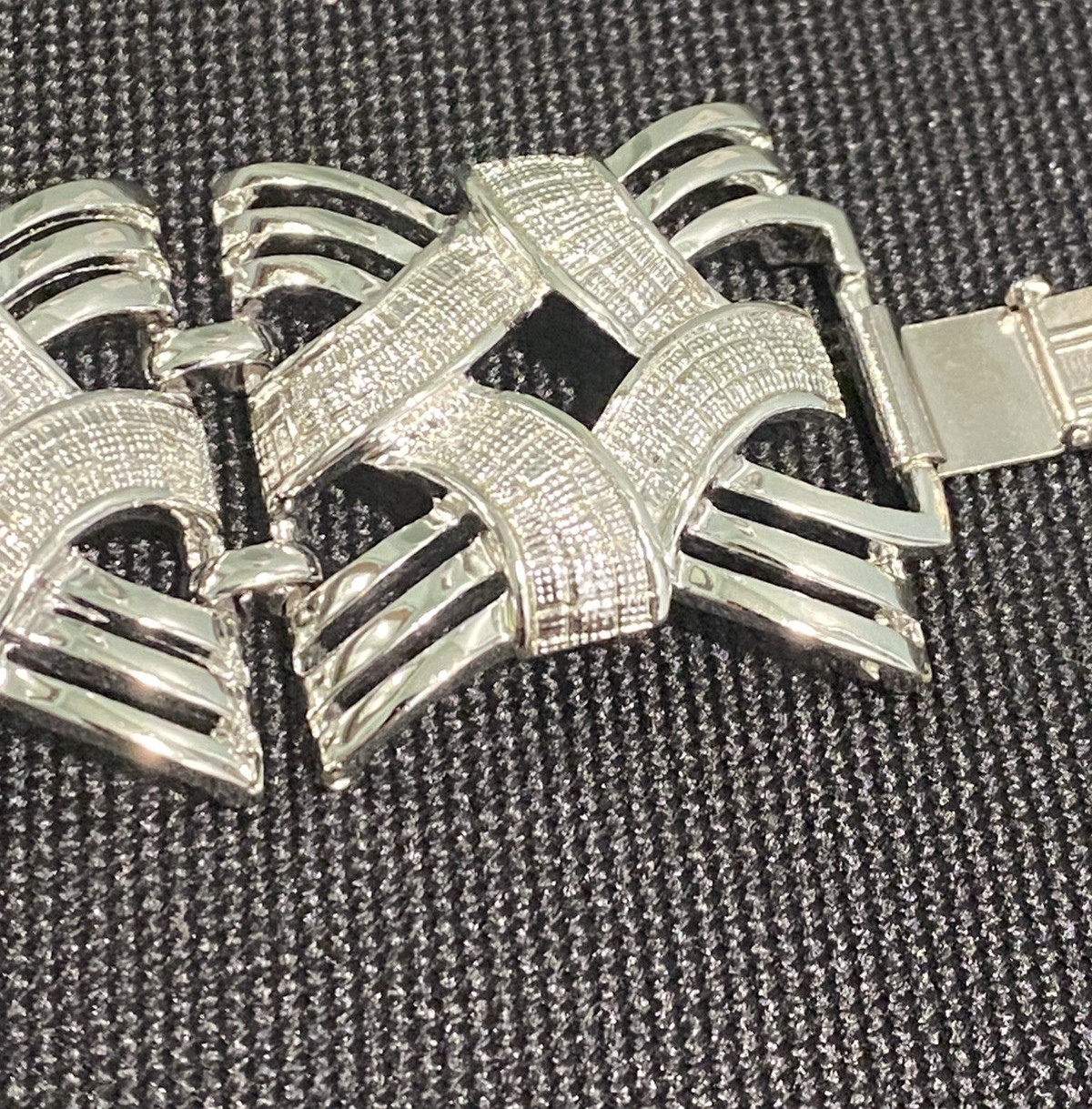 Vintage Signed Pegasus Coro Rhodium Plated Panel Link Bracelet Pristine