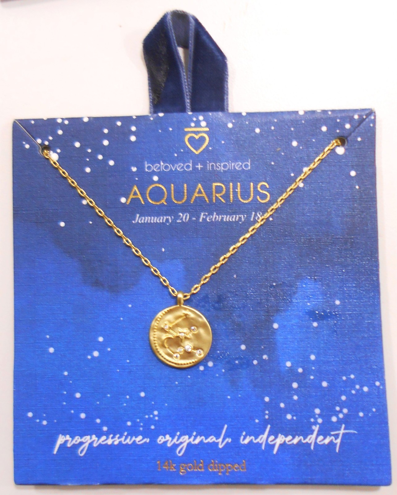 Beloved + Inspired 14K Gold Dip AQUARIUS Necklace 16” Gems + Star Constellation