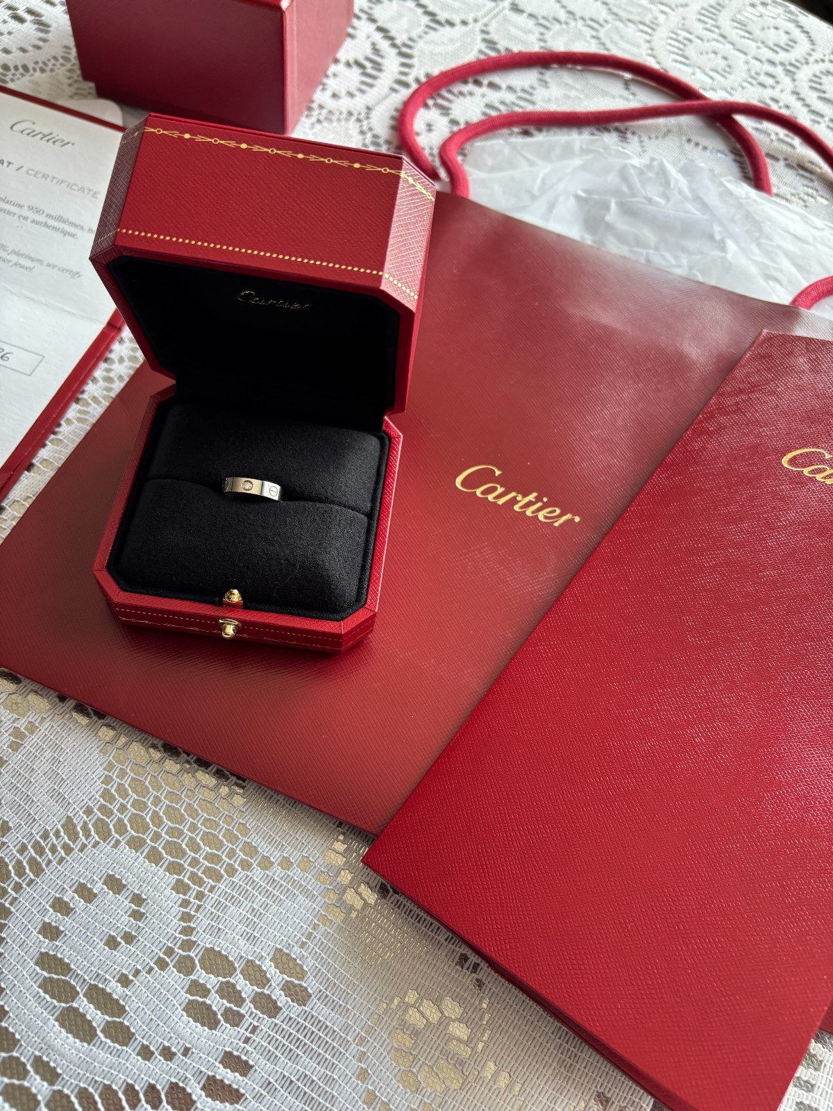 Cartier Love Ring 1 Diamond 18K White Gold Small Model Size 49 (US 5)