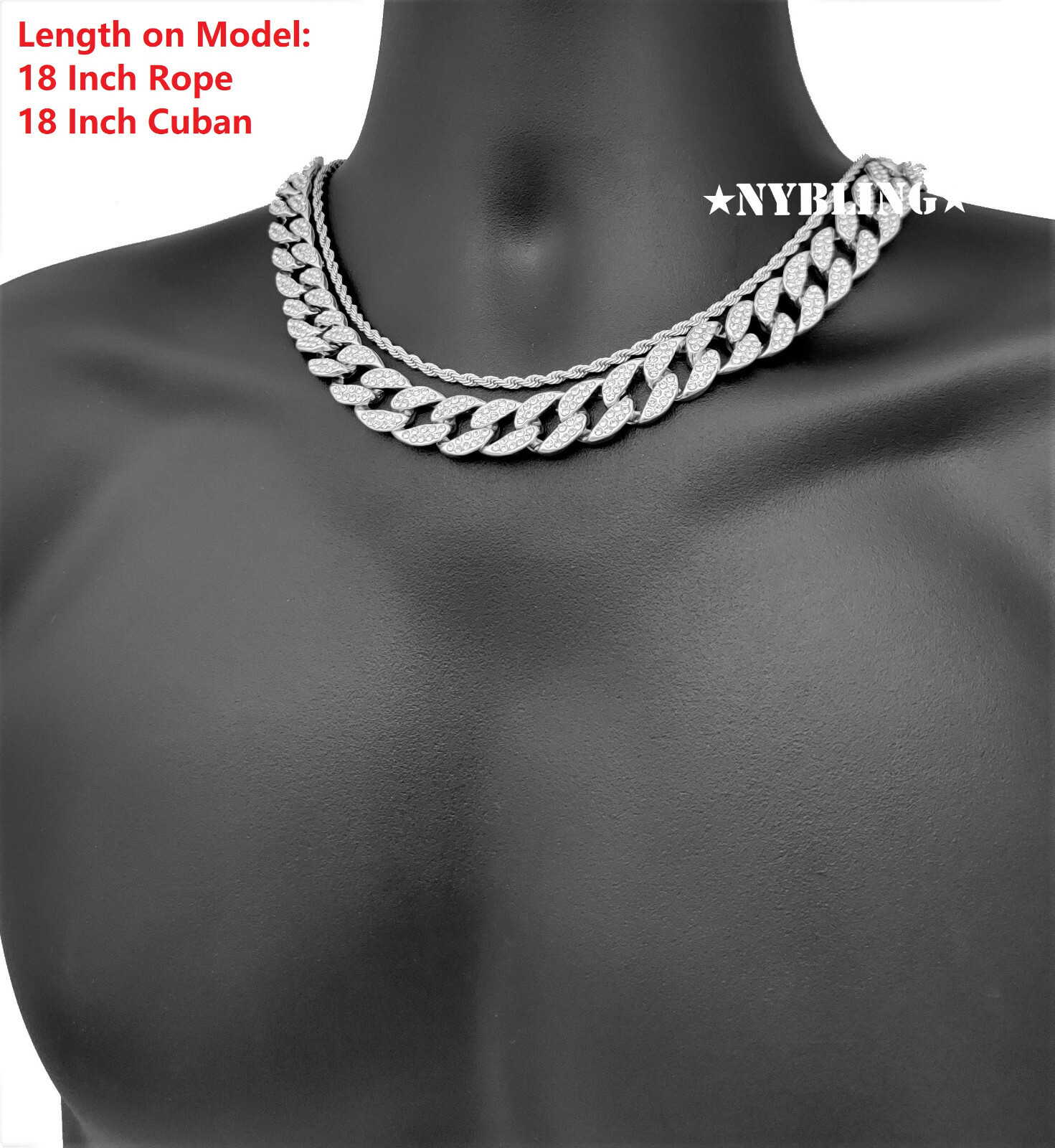 COMBO SET Miami Cuban Choker Chain Necklace & Rope Chain Plated Hip Hop Jewelry