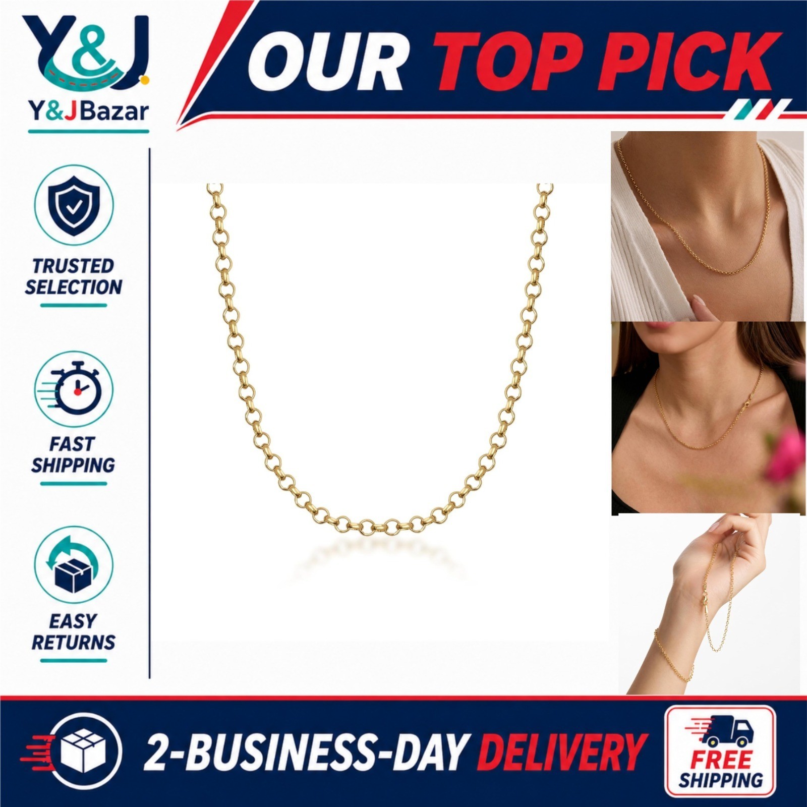 HEON 24K Gold Plated 925 Sterling Silver Rolo Chain Necklace