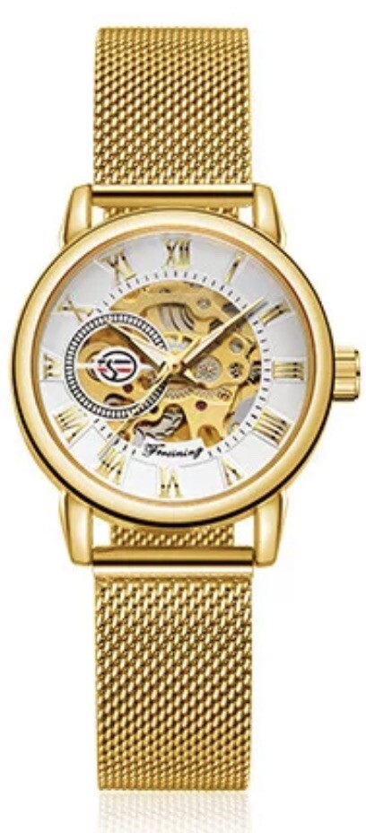 Forsining Womens Automatic Transparent Skeleton Luxury Watch Mesh Band Gift Idea