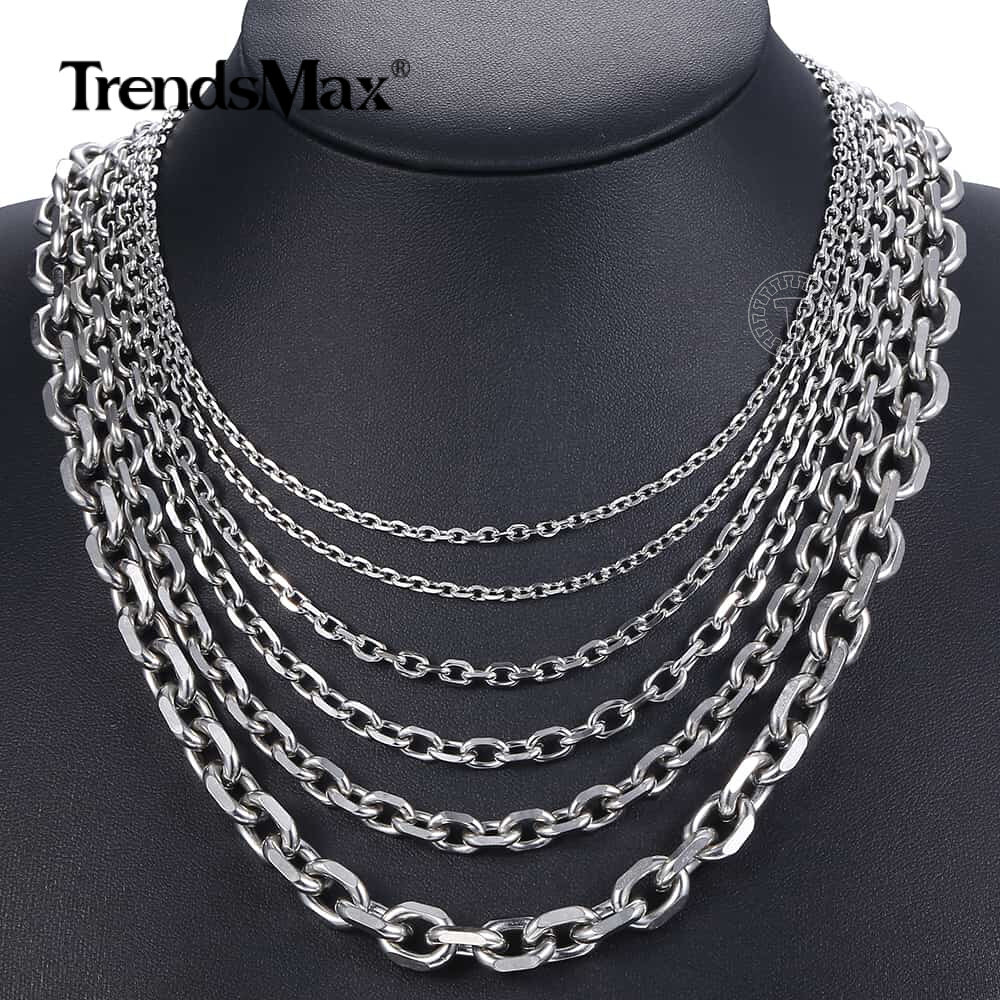 3-9mm 18-24″ Stainless Steel Mens Silver Diamond Cut Rolo Cable Chain Necklace