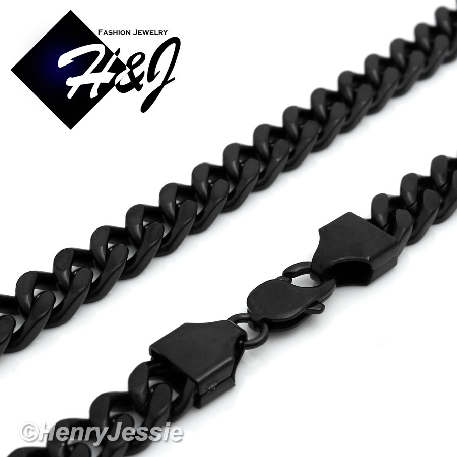7.5″-11″MEN Stainless Steel WIDE 9mm Black Plated Cuban Curb Link Chain Bracelet