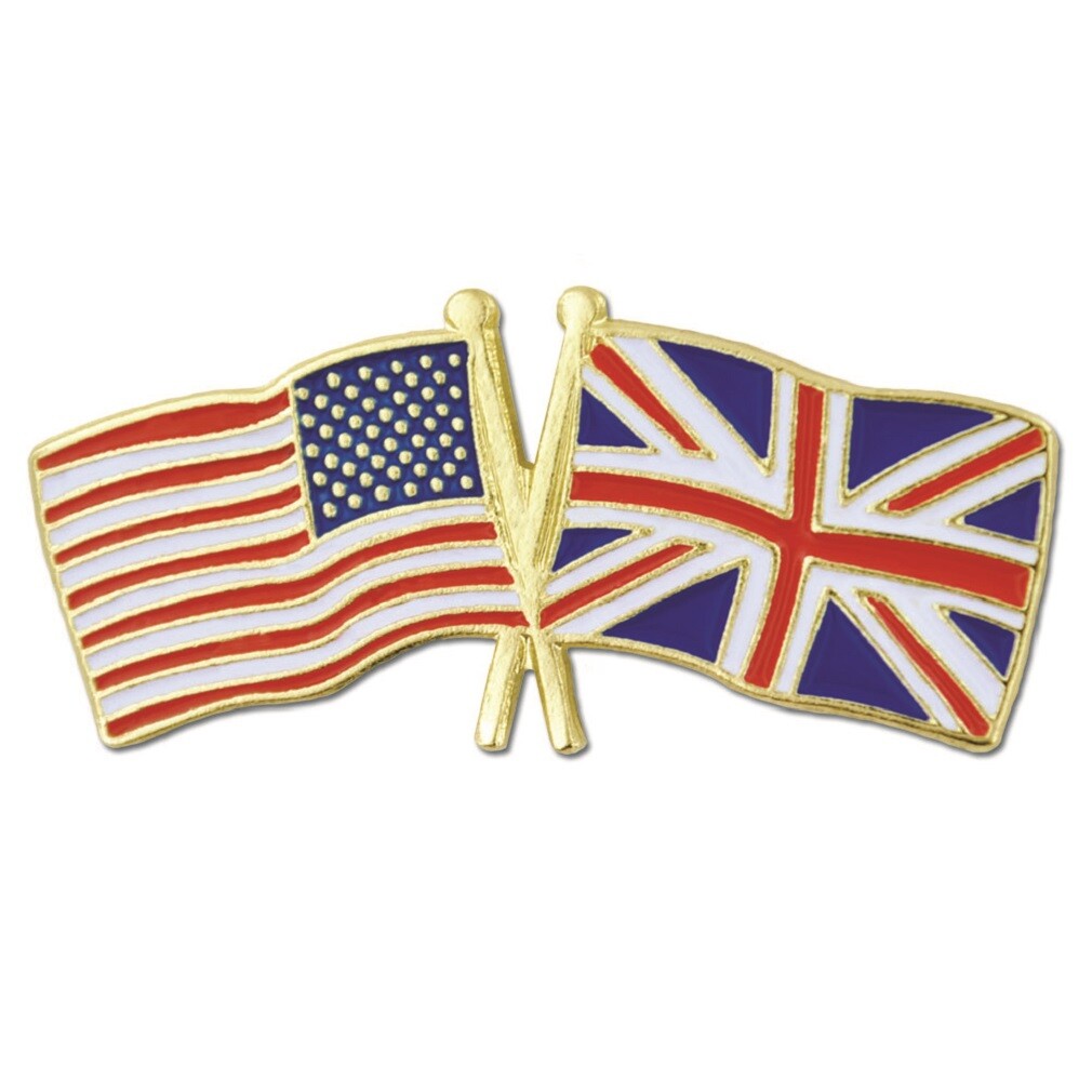 PinMart’s USA and UK United Kingdom Crossed Friendship Flag Enamel Lapel Pin