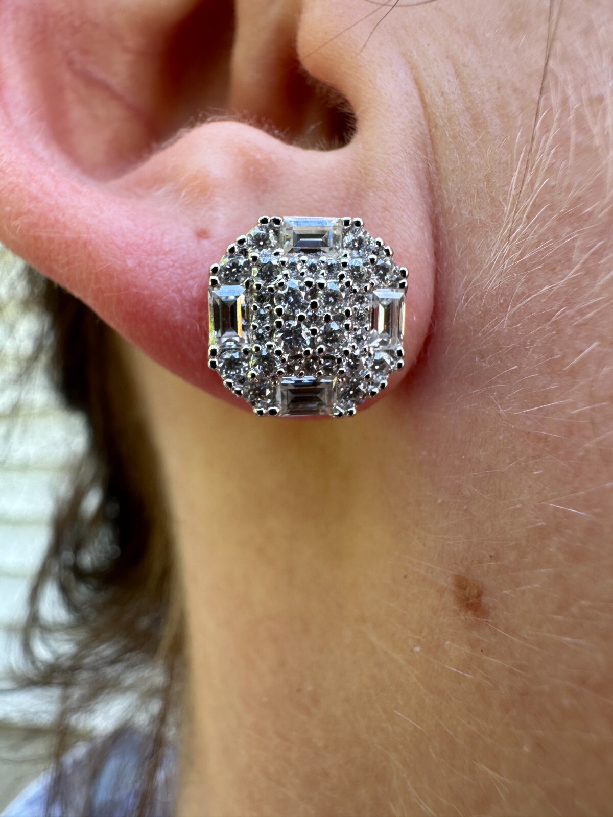 Screwback Earrings Real 14k Gold Plated 925 Silver CZ Baguette Iced Studs HipHop
