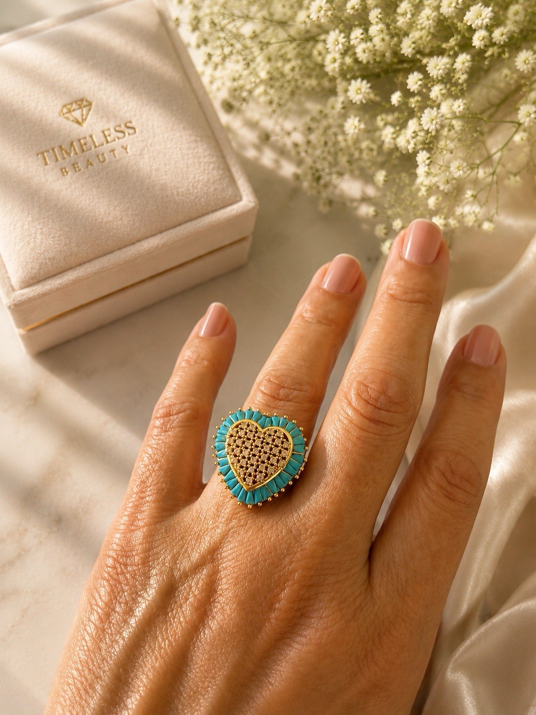 High quality none tarnished Heart stainless steel Ring Gold or Blue Size 7