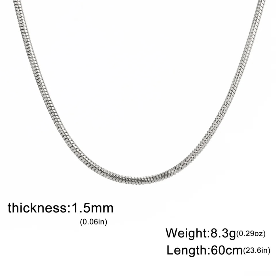Snake Chain Necklace Stainless Steel 0.9mm 1.2mm 2mm 40-60cm Women Jewelry