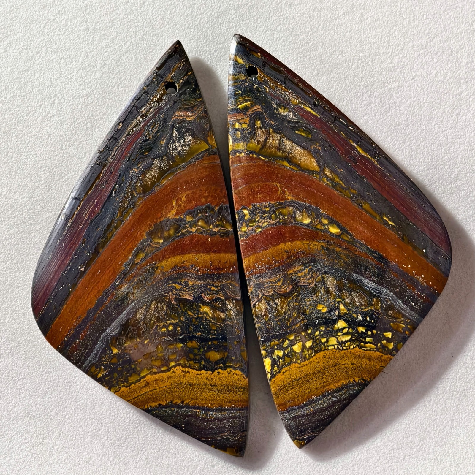 87 Cts Natural Iron Tiger Eye Drilled Pair Cabochon Gemstone 46.6 X 23.3 MM