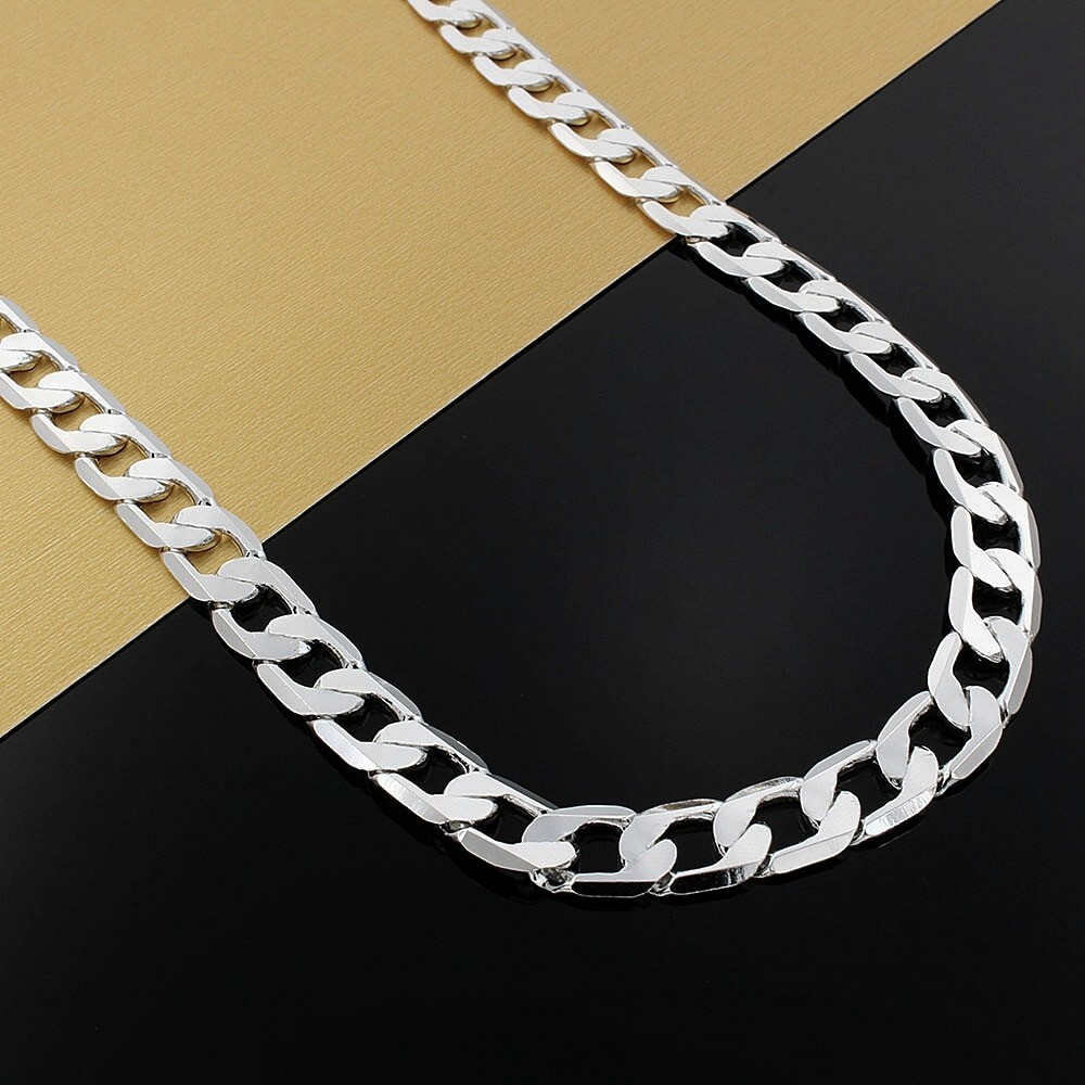 925 Sterling Silver 8mm Curb Link Cuban Chain Necklace Men Women Jewelry Gift