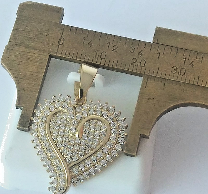 925 STERLING SILVER MICRO-PAVE CZ HEART PENDANT for necklace GOLD PLATED 30x23mm