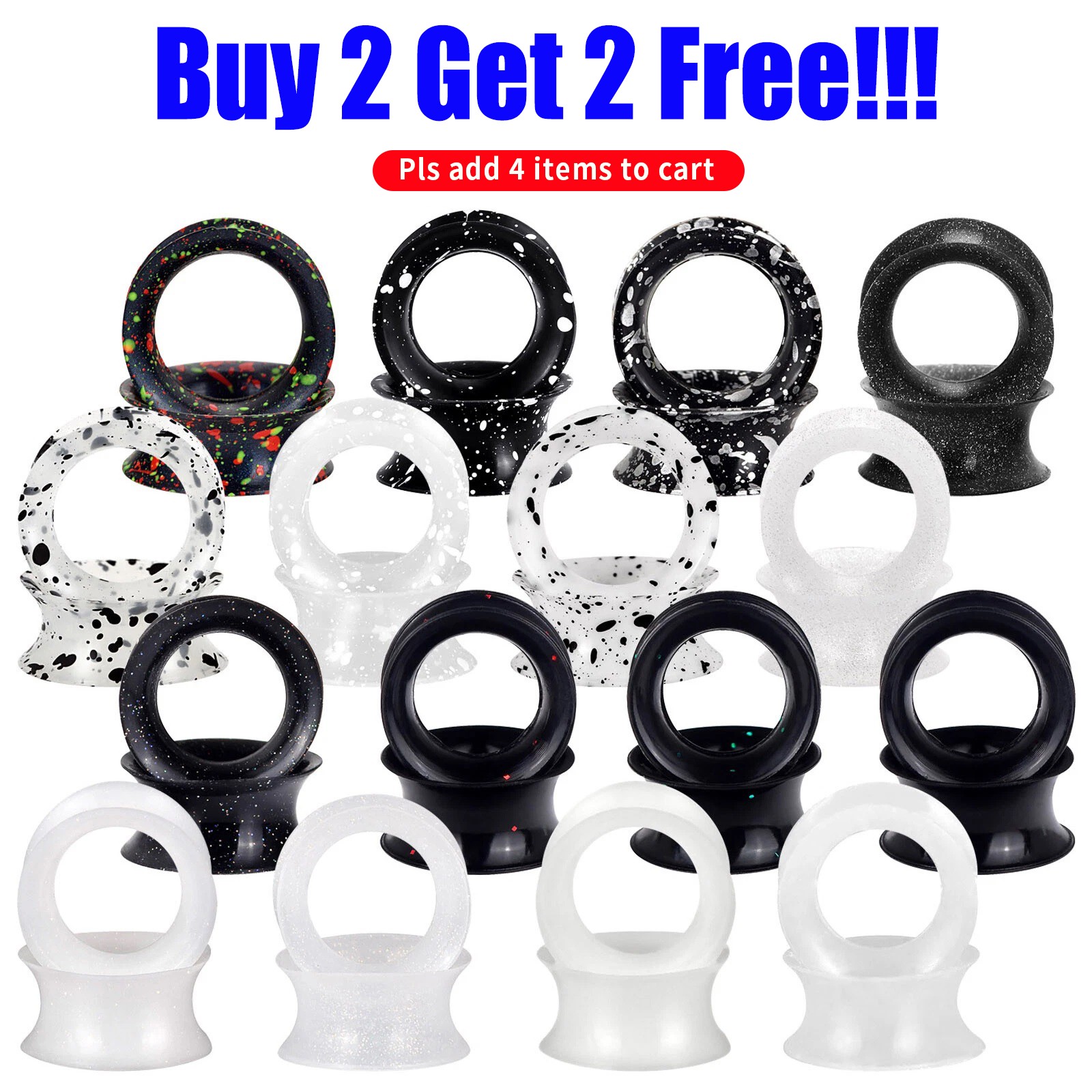 ULTRA THIN SKINS TUNNELS-Silicone Ear Skins-Ear Gauges-Soft Ear plugs-PAIR
