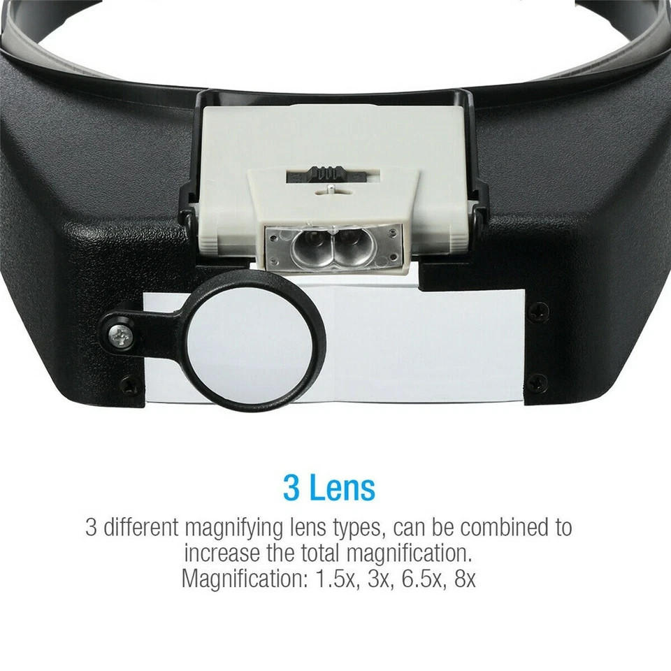 LED Headband Magnifier Visor Glasses Jeweler Loupe Watch Repair Magnifying