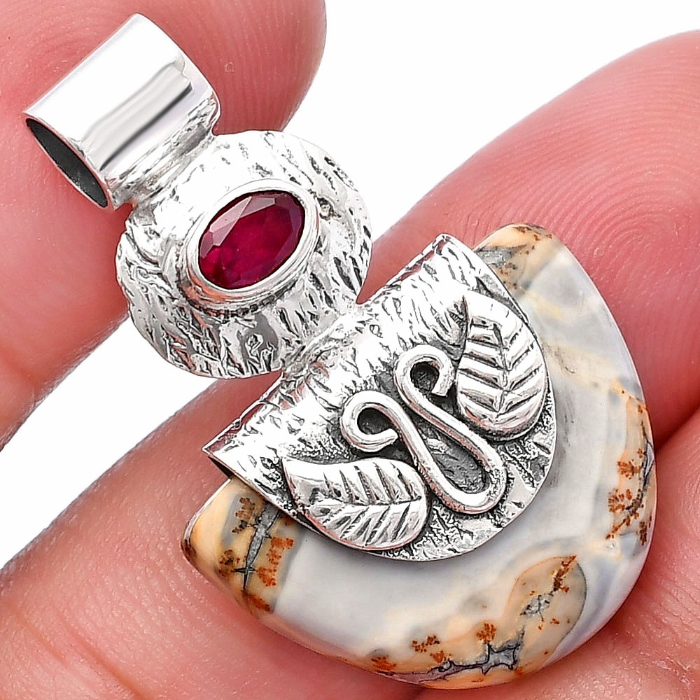 Maligano Jasper – Indonesia & Ruby 925 Sterling Silver Pendant Jewelry P-1545