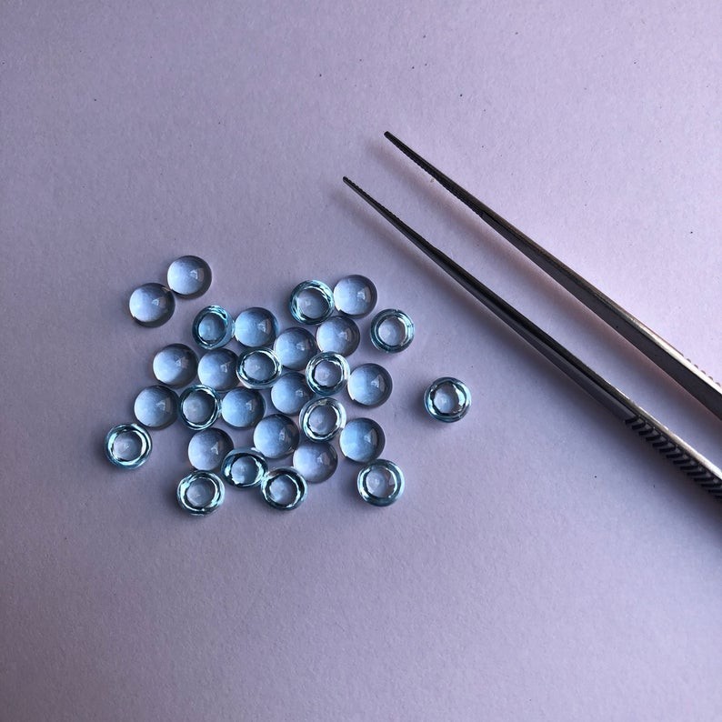 Natural Sky Blue Topaz Round Cabochon 5mm To 10mm Loose Gemstone