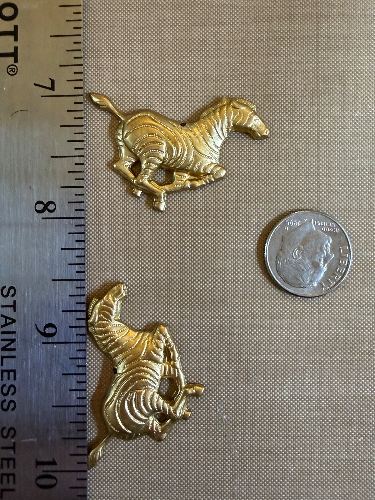 Vintage Brass Zebra Stampings 1.5” Safari Animal Findings Hanging Charms Lot of