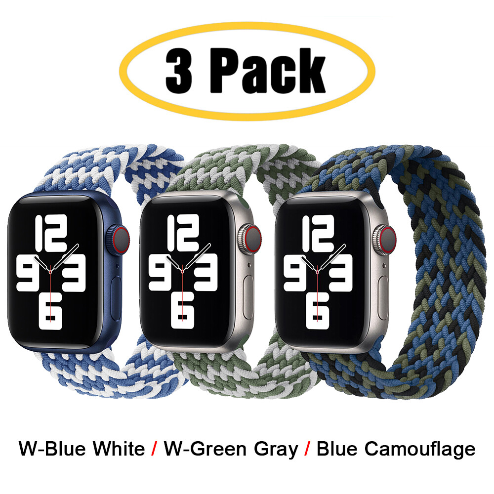 3 PACK For Apple Watch 10 9 8 7 6 5 4 44/45/49mm Braided Solo Loop Band Strap
