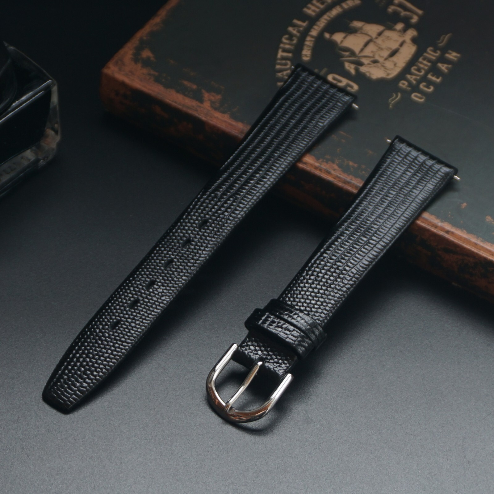 12 14 16mm 17mm 18mm 19mm 20mm Watch Band Strap Lizard Calf Leather Black Brown