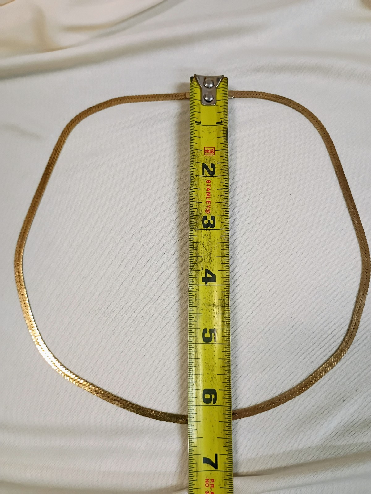 Gold Tone Herringbone Chain Necklace Box Clasp No Stone approx. 18in