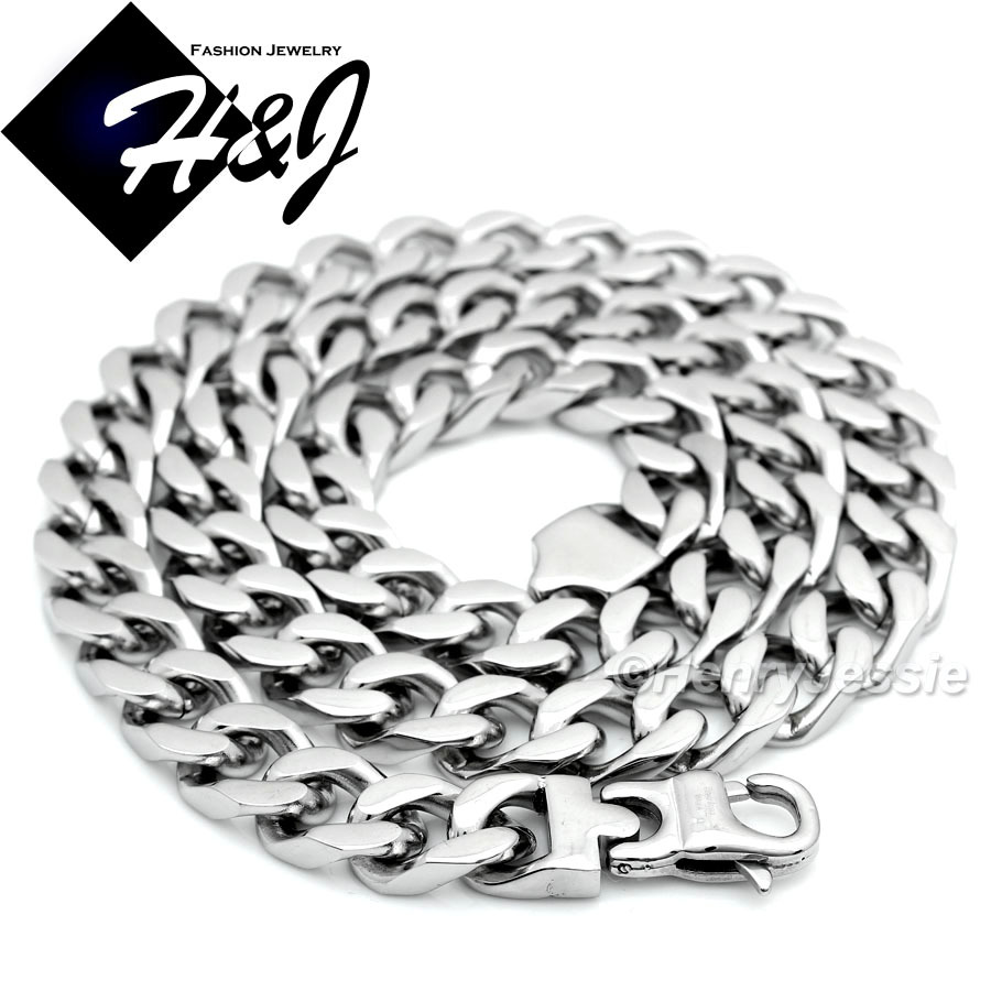 24″MEN’s Stainless Steel HEAVY WIDE 11mm Silver Cuban Curb Chain Necklace