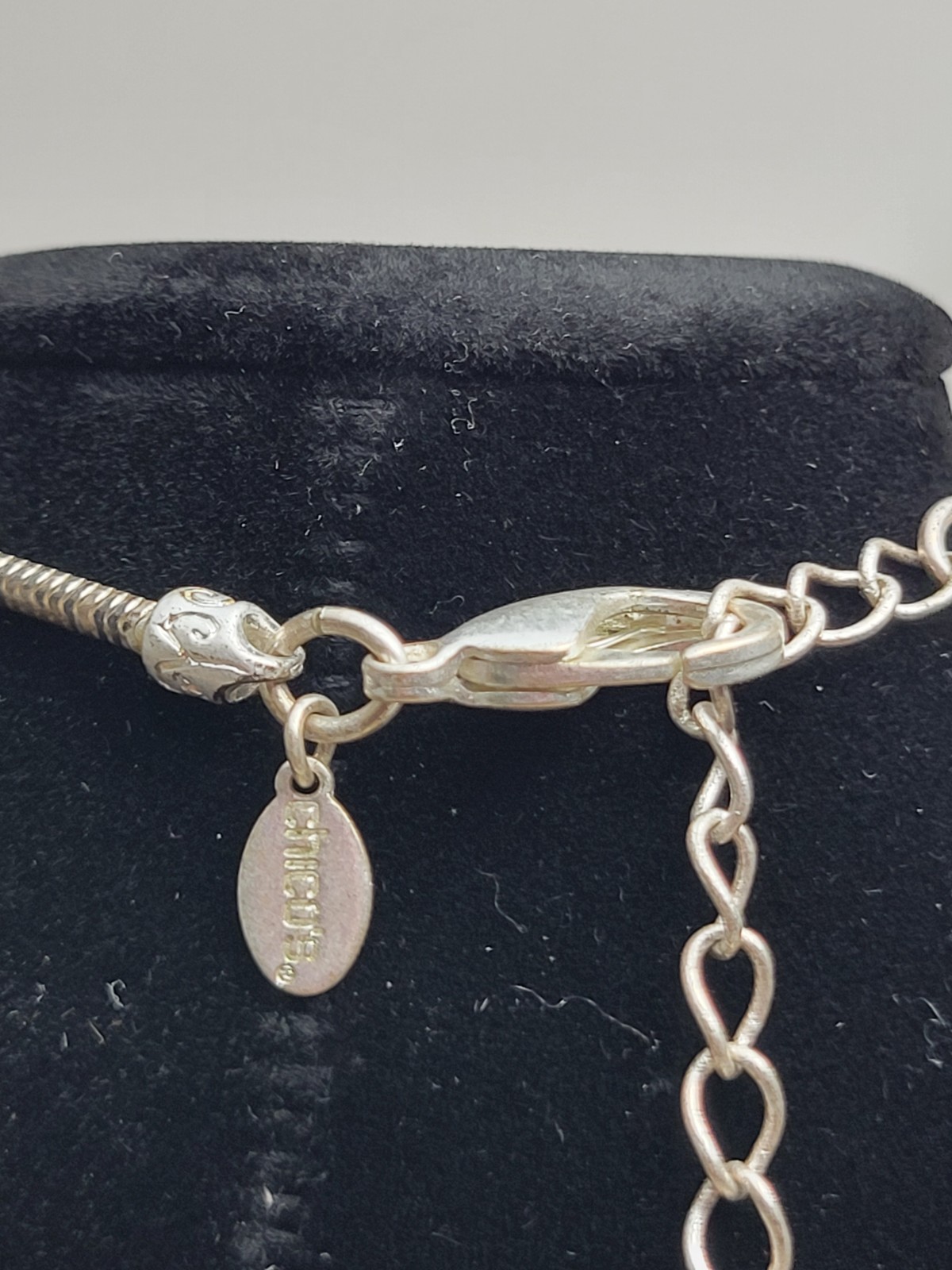 Chico’s Signed Silver Tone Mother of Pearl Pendant Necklace Snake Chain