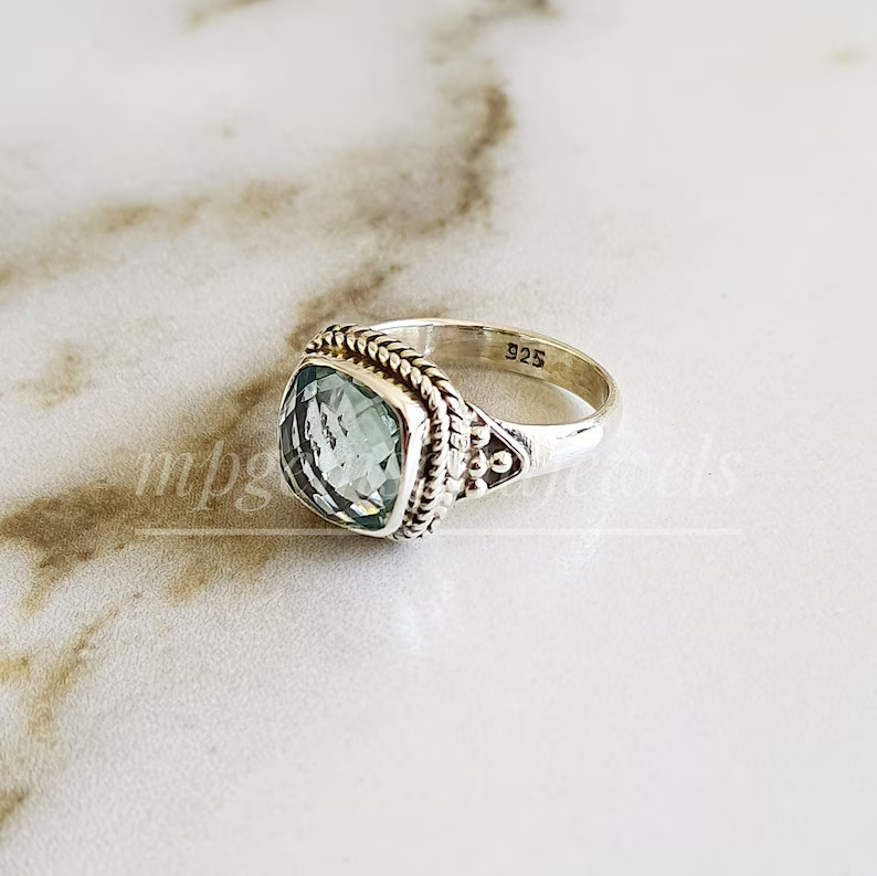 Natural Aquamarine 925 Sterling Silver Band& Statement Ring Handmade All Size