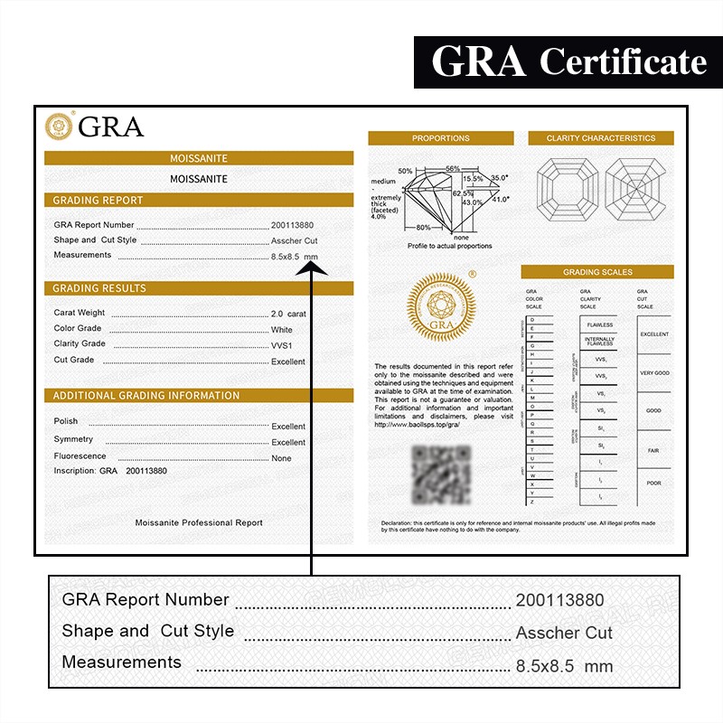 US Loose Moissanite Real Gem Stone GRA Certificate 0.1-10ct VVS1 D Asscher Cut
