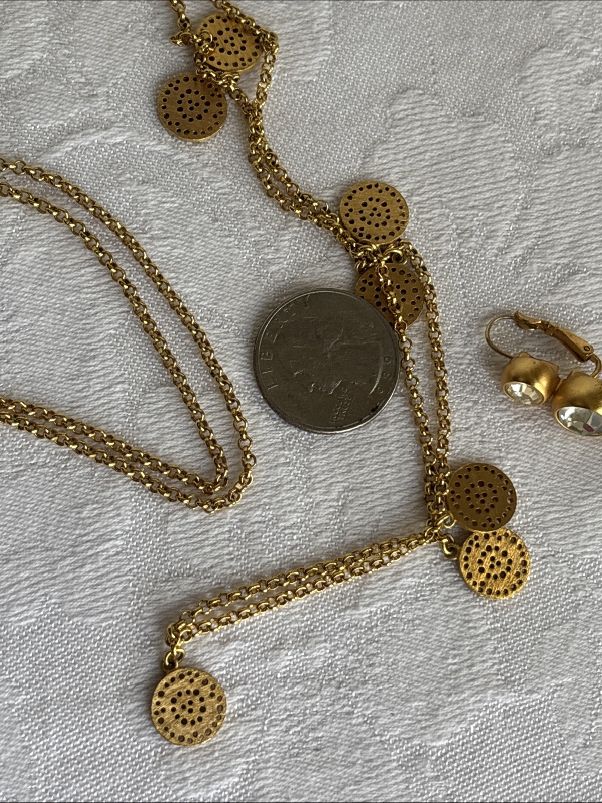 Park Lane Roma Necklace Long Satin Brushed Gold Tone & Anne Klein Earrings