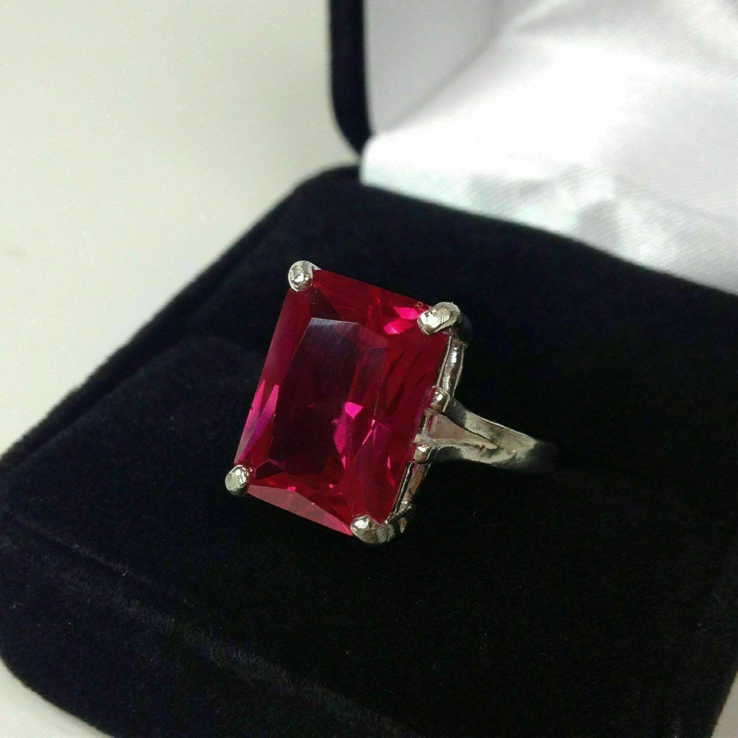 7.00 Ct Emerald Cut Natural Ruby & Diamond Ring 14K White Gold Ring Size 8