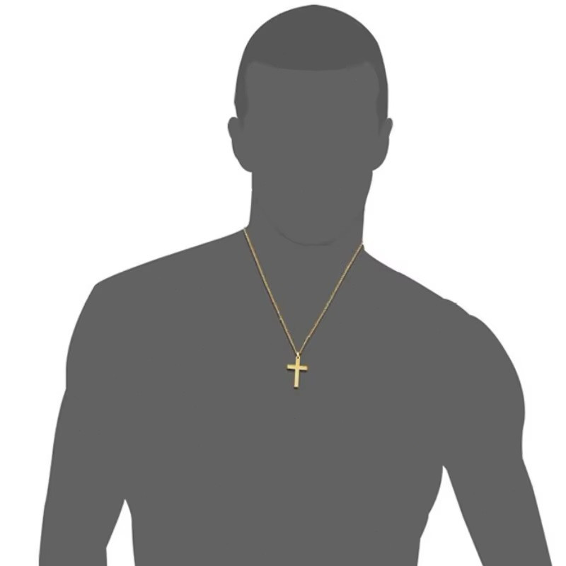 Men’s Cross Pendant Necklace Silver Chain Stainless Steel Figaro Necklace