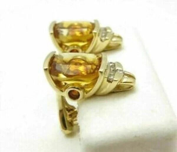 14K Yellow Gold Finish Oval 2.50CT Citrine & Diamond Omega Back Women’s Earrings