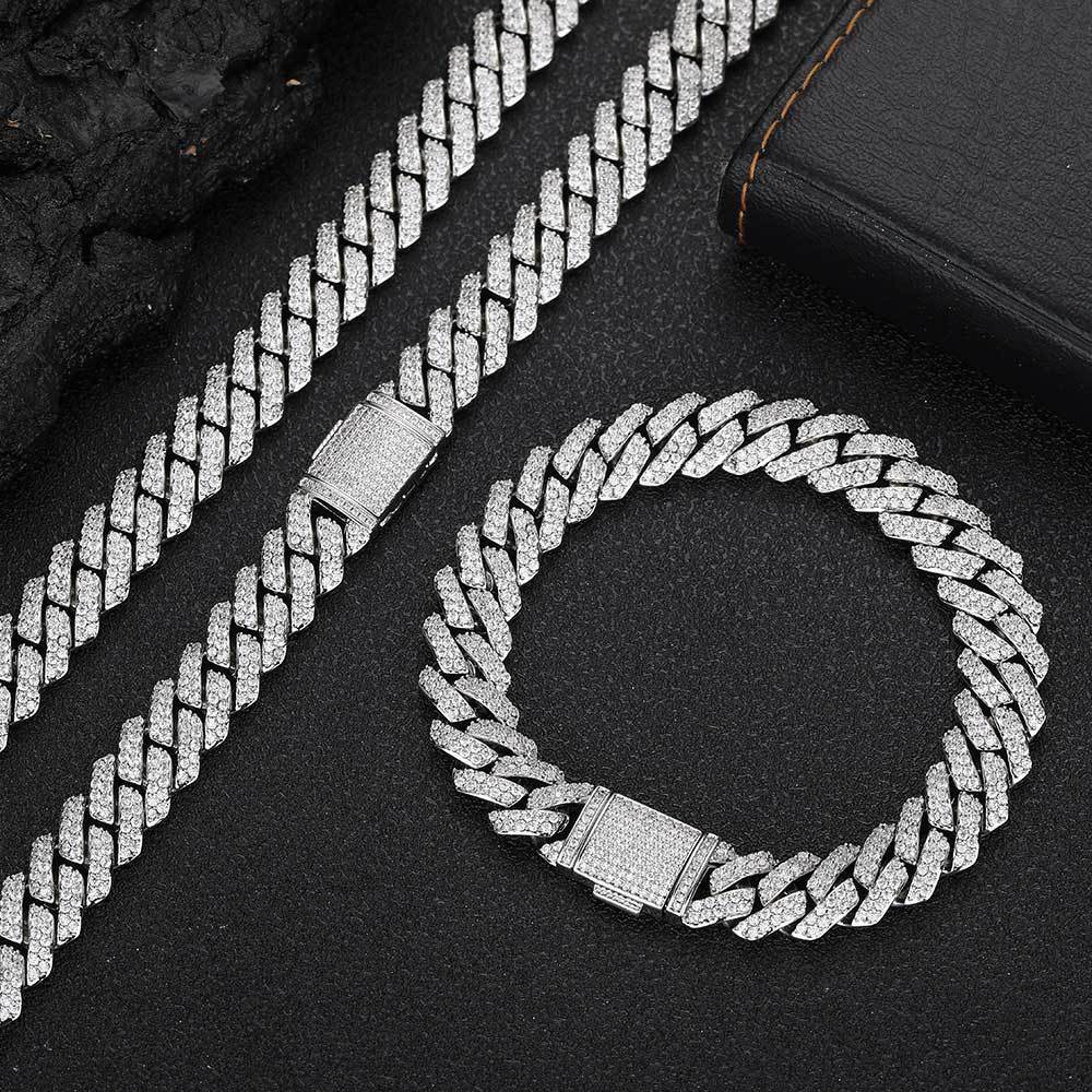 Gold Plated Stainless Steel 10MM Iced Out Miami Cuban Link Chain Bracelet White