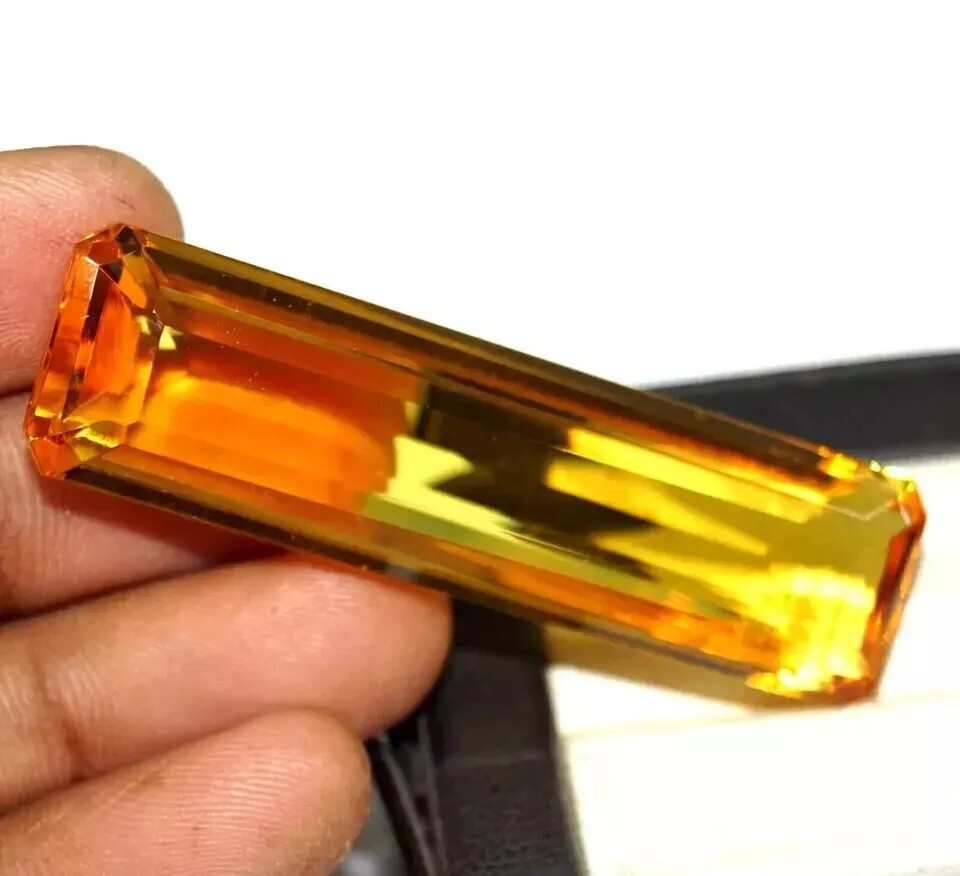 Yellow Citrine Emerald Cut Natural Brazilian 92-94 Ct Loose Gemstone Certified