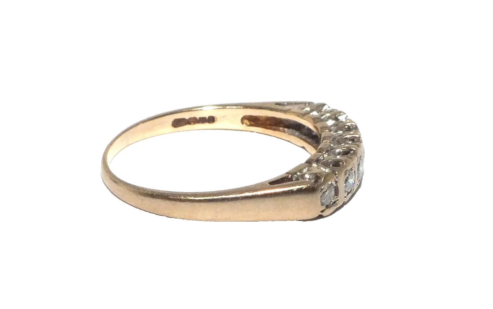 Ladies women’s 9ct 9carat yellow gold diamond half eternity ring UK size N 1/2