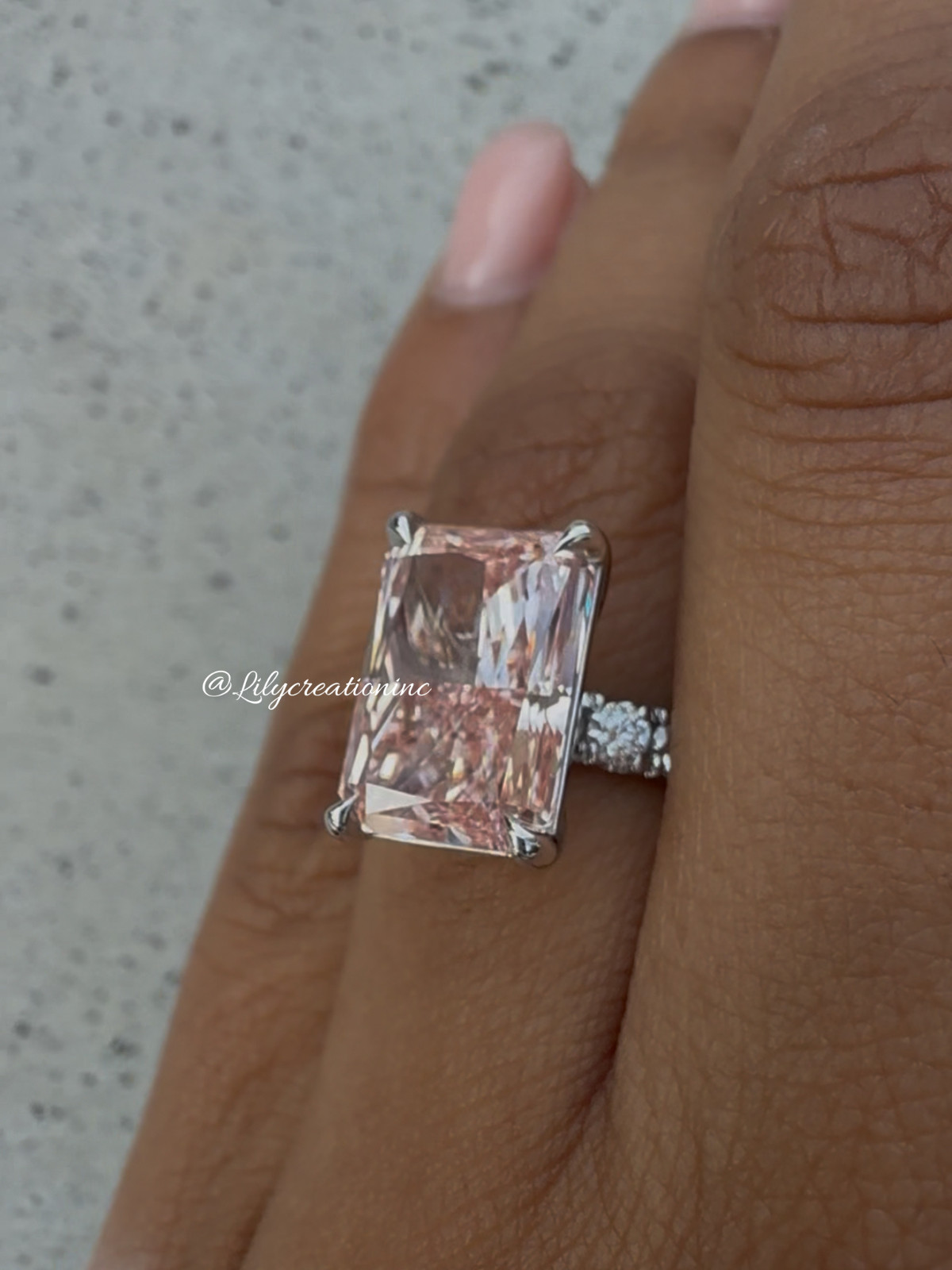5Ct Pink Radiant IGI Certified Lab Grown Diamond Engagement Ring w/Side Diamonds