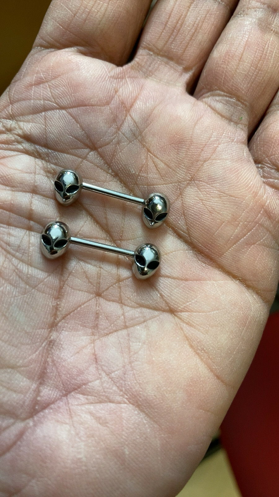Nipple barbell ring surgical steel with Alain Face 14 Gauge Sold as a pair